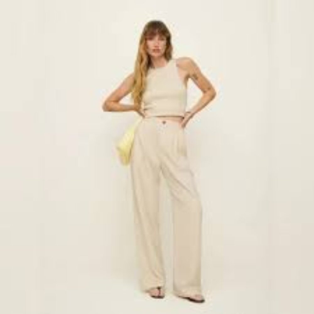 NWOT reformation mason pants cream TENCEL high waist silky